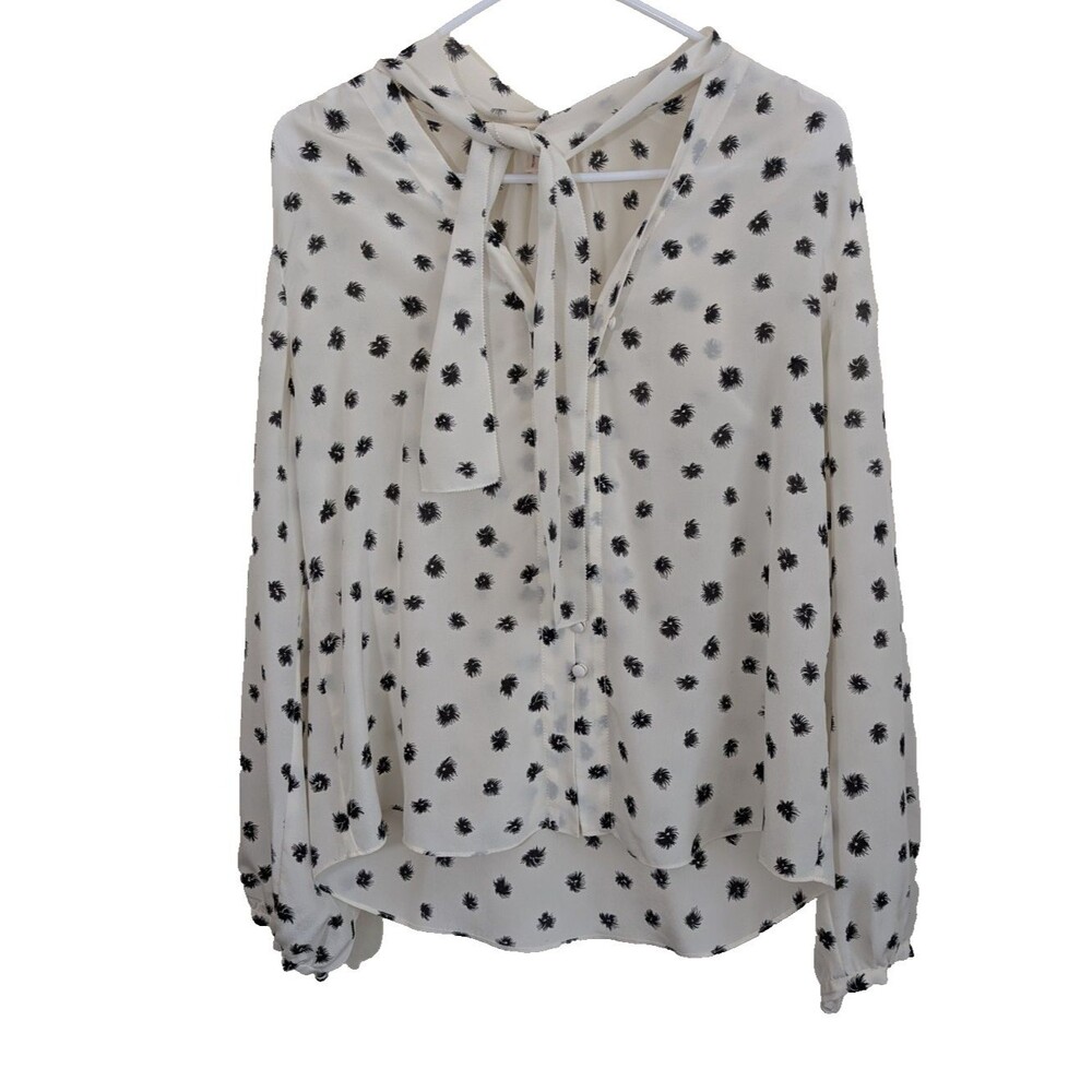 Rebecca Taylor Blouse Button Front Tie Neck Boho Sheer 100% Silk Size 8